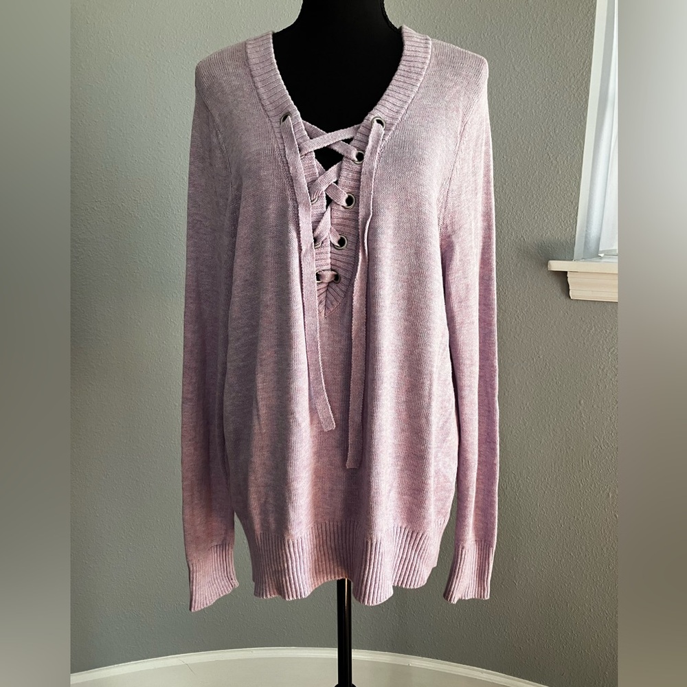 Lavender Lace-Up Sweater